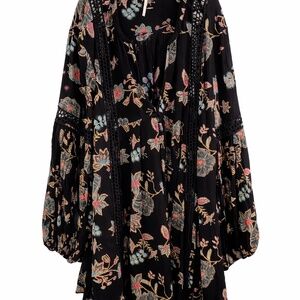 Free People Black Floral Shirtdress with Crocheted Feature